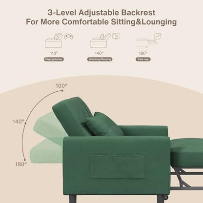 Aiho Convertible Sleeper Chair Sofa Bed with Adjustable Design, Green