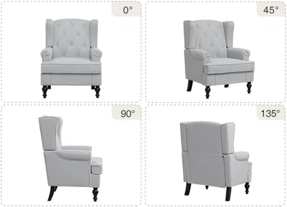 Accent Chair Set of 2, Mid Century Modern Fabric Wingback Chair, Upholstered Armchair with High Back and Vintage Legs, Comfy Single Sofa Side Reading Chair for Living Room Bedroom, Light Grey