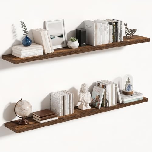 10 Inch Deep Floating Shelves for Wall 55” Set of 2, Rustic Brown