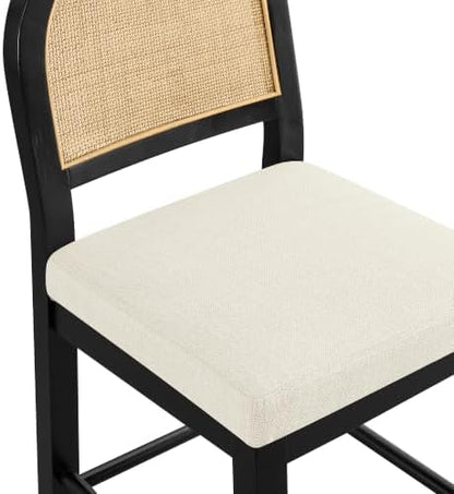 KISLOT Upholstered Rattan Bar Stools, 26'' Counter Height, Set of 6, Black