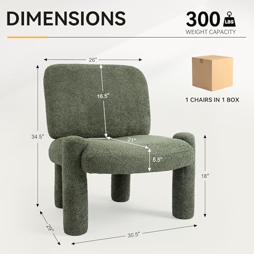 HNY Modern Accent Living Room Chairs Set of 2, Green Boucle Reading Chair