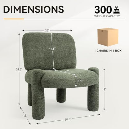 HNY Modern Accent Living Room Chairs Set of 2, Green Boucle Reading Chair
