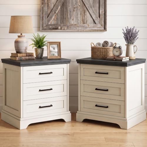 DUMOS Farmhouse Nightstand Set of 2 with Charging Station