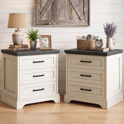 DUMOS Farmhouse Nightstand Set of 2 with Charging Station