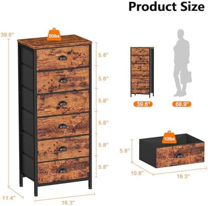 Dresser for Bedroom, 6 Bins Tall Fabric Storage Drawers