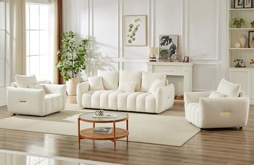 Antetek 35" Modern Accent Single Sofa Chair, Comfy Deep Seat Teddy Fabric Living Room Chair, Leisure Boucle Reading Sofa Arm Chair for Bedroom, Office, Apartment, Beige