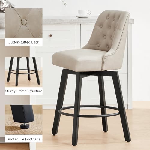 KISLOT Swivel Barstools, 26" Counter Height,4-Pack,Beige