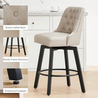 KISLOT Swivel Barstools, 26" Counter Height,4-Pack,Beige