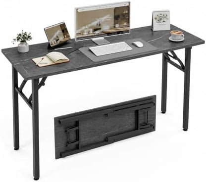 XBurmo Folding Desk Foldable Table, No Assembly 55.1" Foldable Desk Space-Saving Workstation for Small Space, Computer Table, Flat Storage for Home Office, Bedroom, Dorm, Study Room, Marble Greige