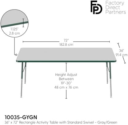 FDP 36" x 72" Rectangle Table with Swivel Glide Legs - Gray/Green