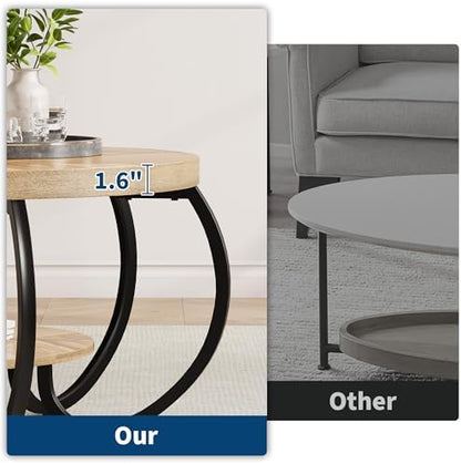 GarveeHome Round Coffee Table 30 in Center Table, 2-Tier Coffee Table Industrial Accent Tables with Adjustable Feet, Living Room Tables with Storage Shelf and Designed Wood Grain, Easy Assemble
