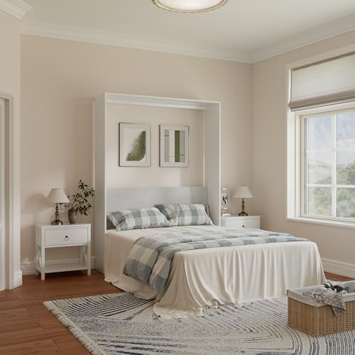 Bobve Vintage Murphy Bed Queen with Baseboard Grooves,85" Hidden Wall Bed,Vertical Murphy Bed Twin,Features a Hydraulic Rod/Padded Headboard,Compatible with Wood and Concrete Wall