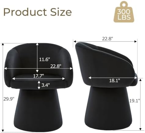 Swivel Barrel Dining Chairs Set of 2 with Back and Arm, Black