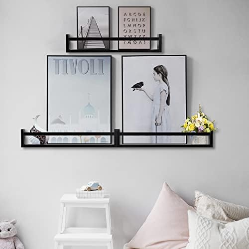 AZSKY Classic Nursery Book Shelves Black Wooden Floating Shelves Wall Bookshelf for Bathroom Decor Kitchen Spice Rack Organizer Kids Room 24 Inch Set of 3
