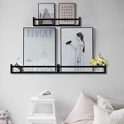 AZSKY Classic Nursery Book Shelves Black Wooden Floating Shelves Wall Bookshelf for Bathroom Decor Kitchen Spice Rack Organizer Kids Room 24 Inch Set of 3