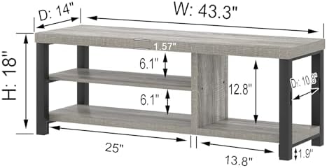 Storage Bench, Vintage Wood Shoe Bench for Entryway Hallway, Industrial Indoor Shoe Rack Seat for Bedroom, Living Room, Light Grey, 43.3 Inch