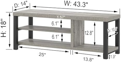 Storage Bench, Vintage Wood Shoe Bench for Entryway Hallway, Industrial Indoor Shoe Rack Seat for Bedroom, Living Room, Light Grey, 43.3 Inch
