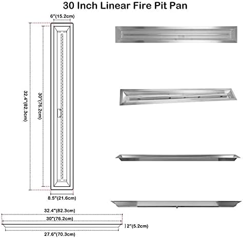 Stanbroil 30 x 6 Inch Linear Natural Gas Fire Pit Burner Kits with Spark Ignition, 304 Stainless Steel Firepit Replacement for Outside Fire Table Backyard, 54,000 BTU'S Max