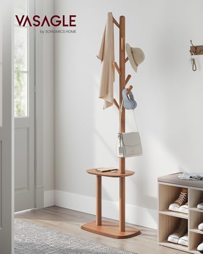 VASAGLE Coat Rack Freestanding, 8 Hooks, Storage Shelf, 67.2 Inch Tall