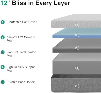 Novilla King Size Mattress, 12 Inch Gel Memory Foam King Mattress in a Box