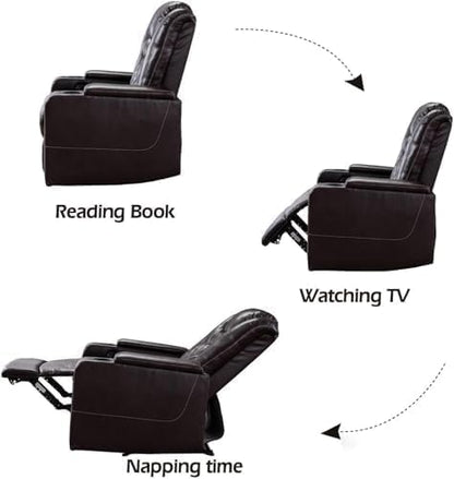 CANMOV Electric Power Recliner Chair Set of 4, Breathable Leather Home Theater Seating with Hidden Arm Storage, Power Recliner Chair for Living Room with USB Ports and Cup Holders,Brown