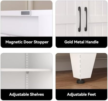 COFaR 71" White Pantry Cabinet with Vertical-Groove Doors and Shelves