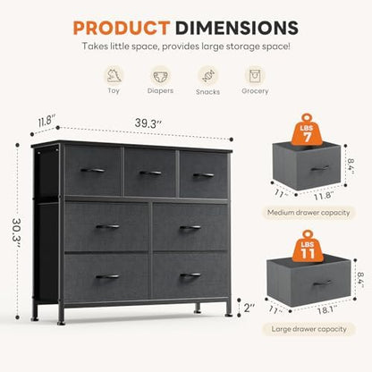 Sweetcrispy 7 Drawer Fabric Dresser for Bedroom, Closet Organizer, Gray