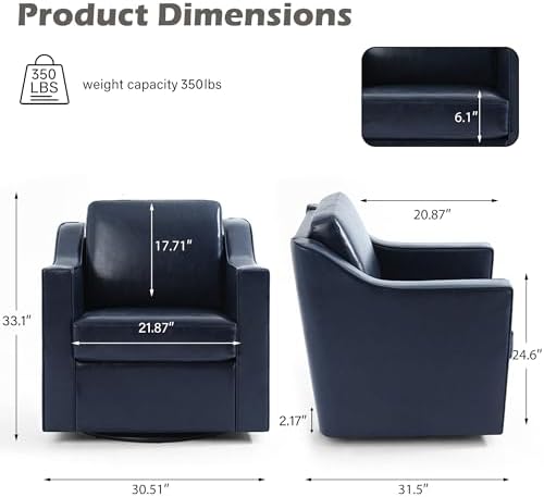 Faux Leather Swivel Accent Chairs Set of 4, Modern Armchair, Navy