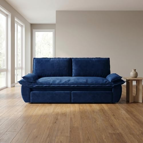 73.2" Sofa Bed Queen, 3-in-1 Pull Out Sofa Bed with Pillow Armrest, Modern Velvet Convertible Sleeper Futon Sofa for Living Room Small Space, Apartment, Bedroom, Blue