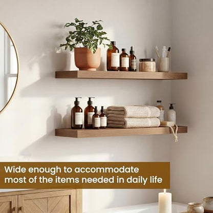Dreamland Floating Shelves for Wall, 27.5 Inch Long Shelves, Wall Decor for Bedroom, Kitchen, Living Room & Book Storage, Mounted Floating Shelf with Invisible Brackets, Set of 2, Walnut