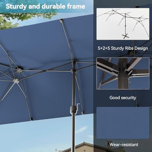 8 PCS Outdoor Patio Dining Set with 13.6ft Double-Sided Patio Umbrella,Patio Table and Chairs Metal Outdoor Patio Furniture Set,Dining Table Set with 6 Chairs,Navy Blue
