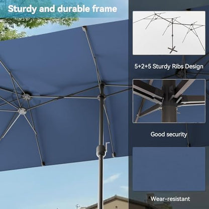 8 PCS Outdoor Patio Dining Set with 13.6ft Double-Sided Patio Umbrella,Patio Table and Chairs Metal Outdoor Patio Furniture Set,Dining Table Set with 6 Chairs,Navy Blue
