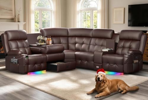 Leather Sectional Couches, 5 Seat L Shaped Reclining Sectional Sofa