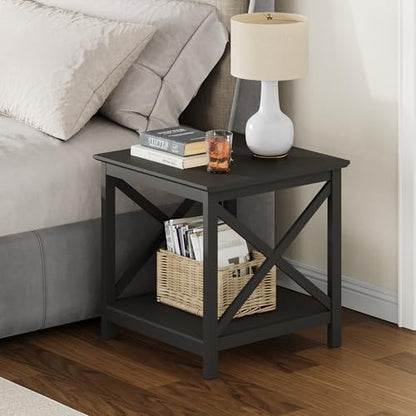 ChooChoo End Table, 24 Inch End Table with 2-Tier Storage Shelf