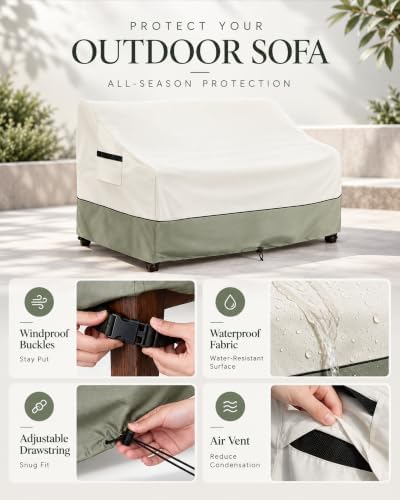 Patio 3-Seater Sofa Cover,Outdoor Couch Cover Fits up to 79W x 38D x 35H Inches,100% Waterproof Heavy Duty Patio Furniture Covers,Beige & Gray-Green