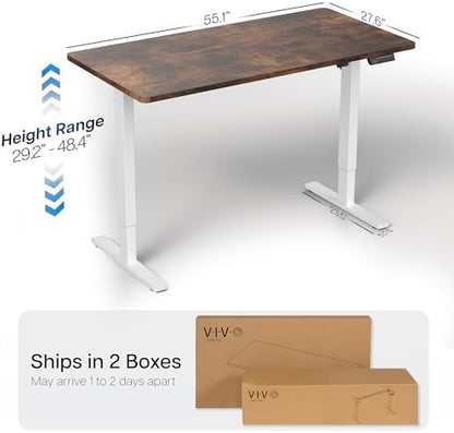 VIVO Electric Standing Desk, Solid 1-Piece 55" x 28" Vintage Brown Top