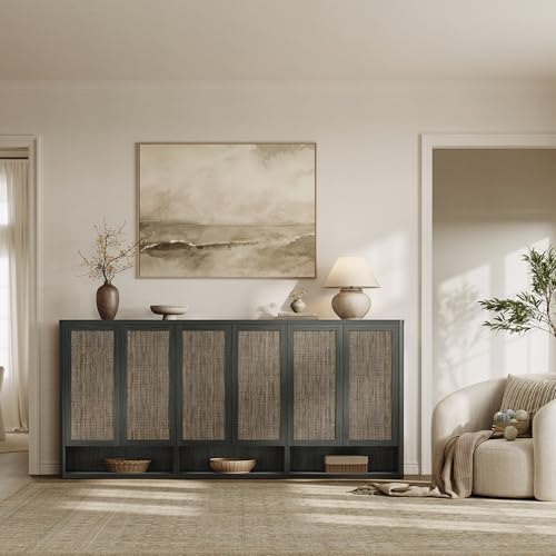 SICOTAS 96.8" Wide Tall Rattan Shoe Storage Cabinet for Entryway with Doors