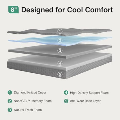 Novilla Queen Mattress 8 Inch, Memory Foam Mattress for Cool Night Sleep