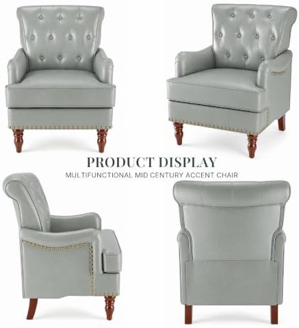 Faux Leather Living Room Chairs (Set of 2) with Rivet Trim