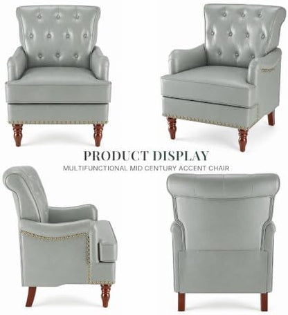 Faux Leather Living Room Chairs (Set of 2) with Rivet Trim