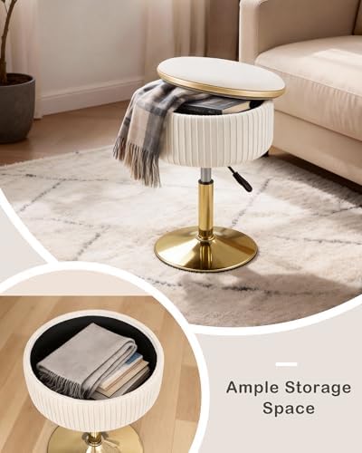 LITZFUR Adjustable Vanity Stool, Swivel Vanity Chair with Storage, Beige