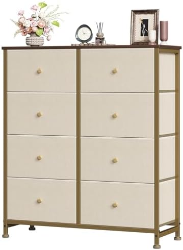 Sweetcrispy 8 Drawer Fabric Dresser, Tall Storage Tower for Bedroom, Khaki
