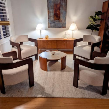 Beige Linen Accent Chairs Set of 2,Upholstered Barrel Living room Chairs