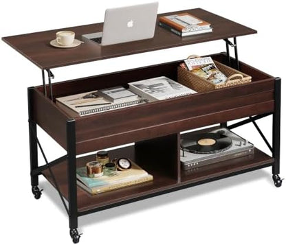 WLIVE Coffee Table Espresso, 41.3" Lift Top Coffee Table with 4 Wheels