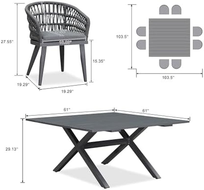 PURPLE LEAF Outdoor Dining Set 9 Pieces Square Table Rattan Aluminum Grey