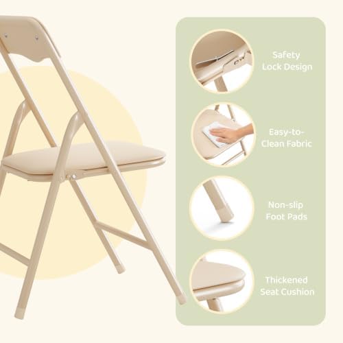 JOYMOR Kids Folding Table and Chairs Set, 5-Piece Metal Frame Activity Set with Easy-Fold Design for Playroom & Classroom, Beige