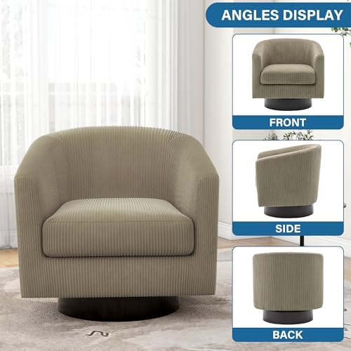Swivel Barrel Chair, Corduroy Accent Chair, Camel