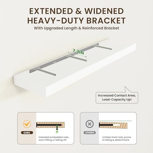 FLYJOE 72 Inch Floating Shelf, 12'' Deep White Shelves for Wall Set of 1