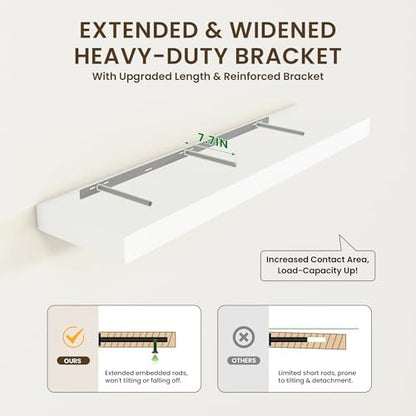 FLYJOE 72 Inch Floating Shelf, 12'' Deep White Shelves for Wall Set of 1