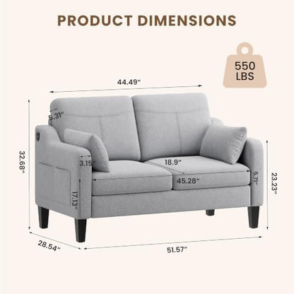 51'' Small Loveseat Sofa, 2-Seater Linen Fabric Couch for Compact Spaces